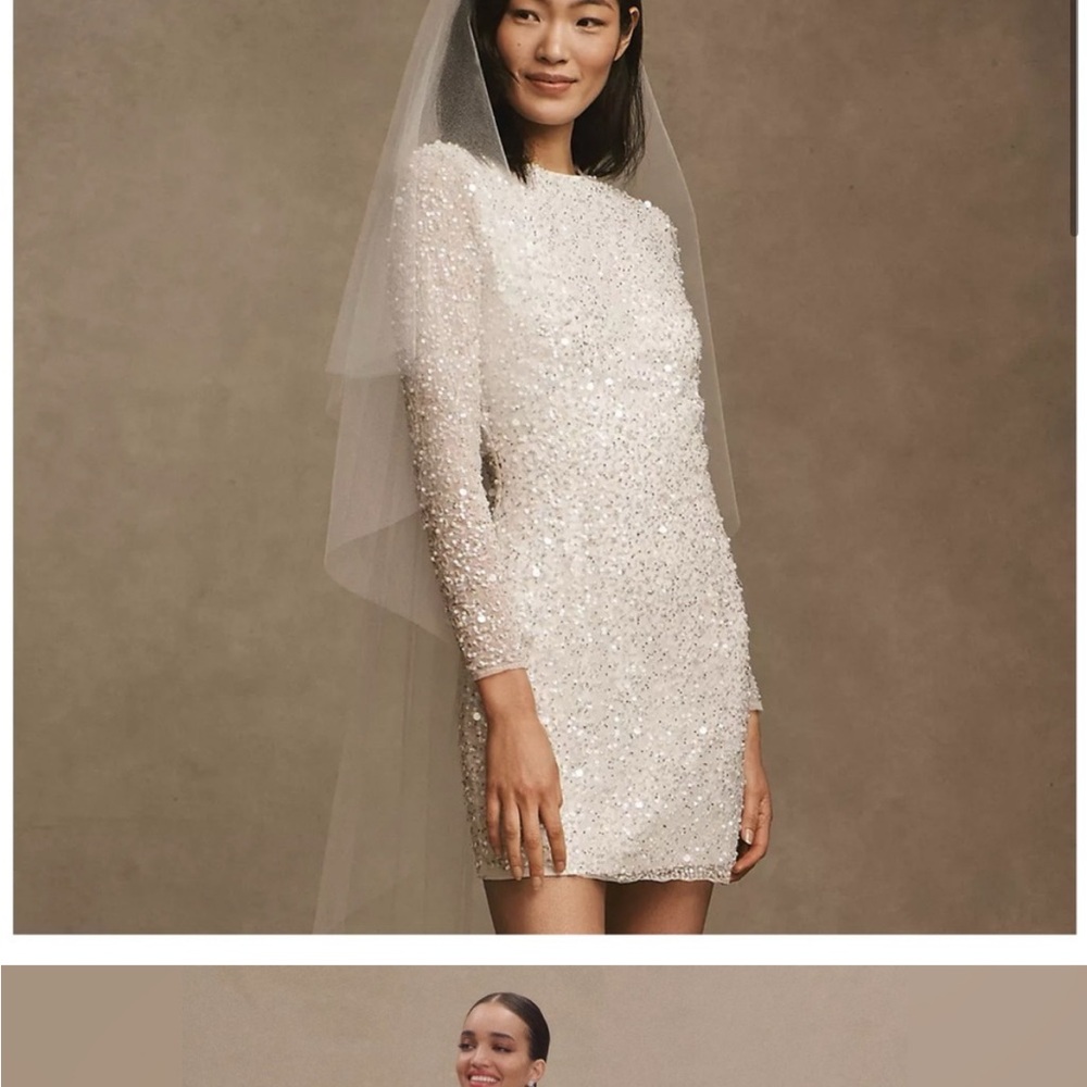 NWT BHLDN Josie White Sequin Long Sleeve mini Dress bride reception wedding